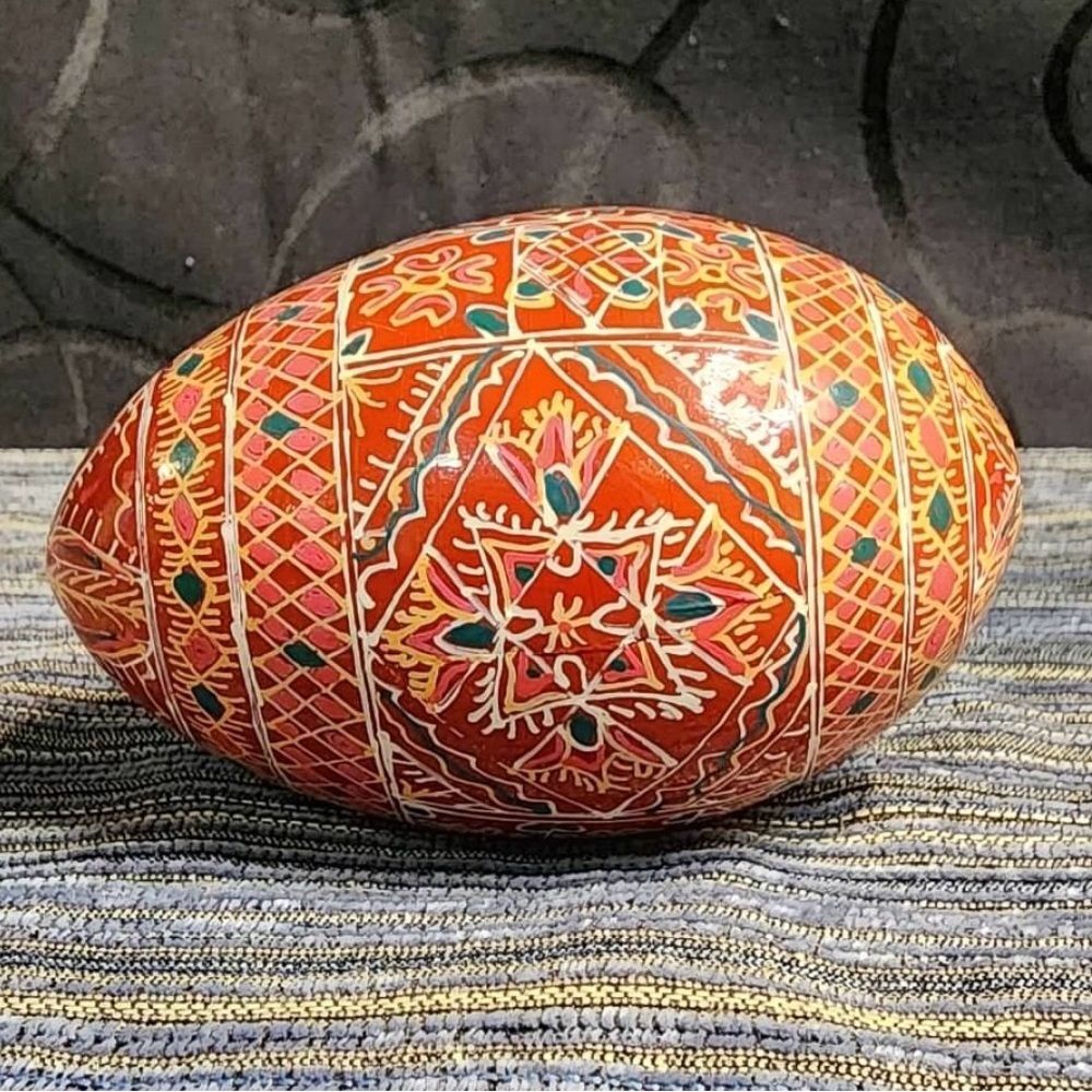 Vintage Hand Painted Red Ukrainian Pysanky Easter Egg